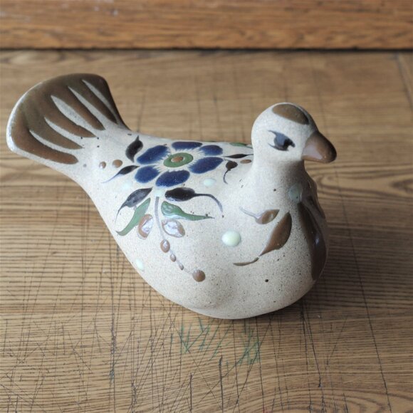 Tonala Pottery Bird Figurine, Floral Dove , Made in Mexico - Picture 1 of 4